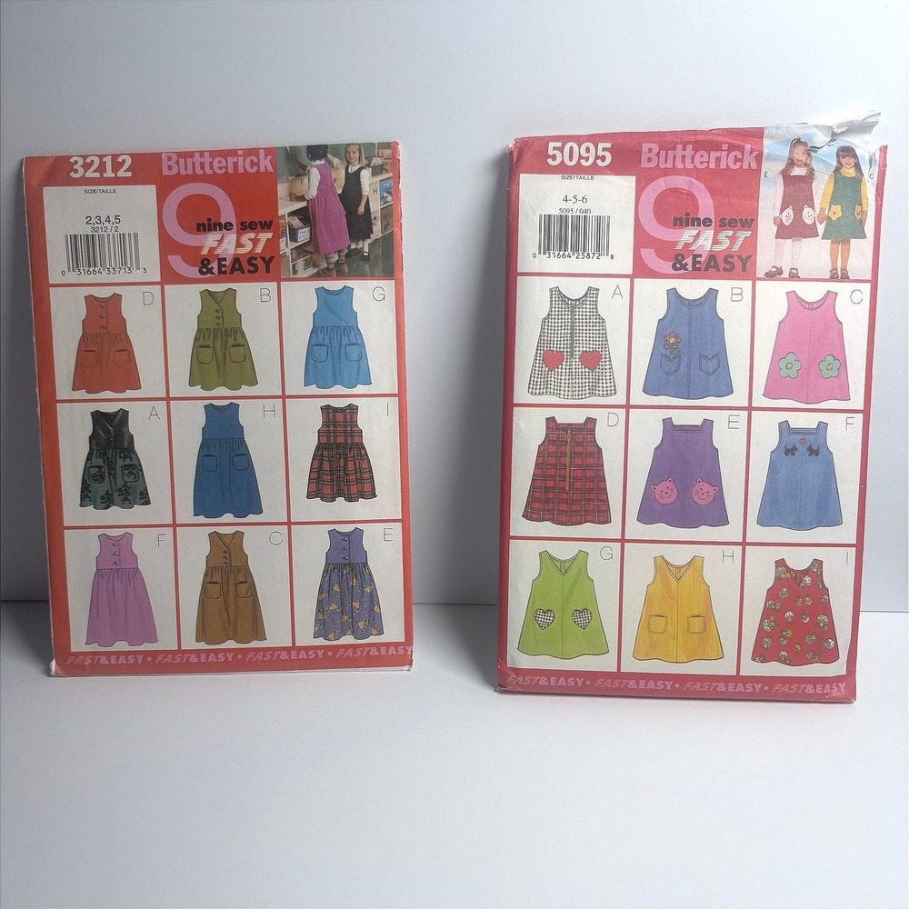 Lot 2 Butterick Fast & Easy Sewing Patterns 3212 5095 Childrens Jumper Uncut